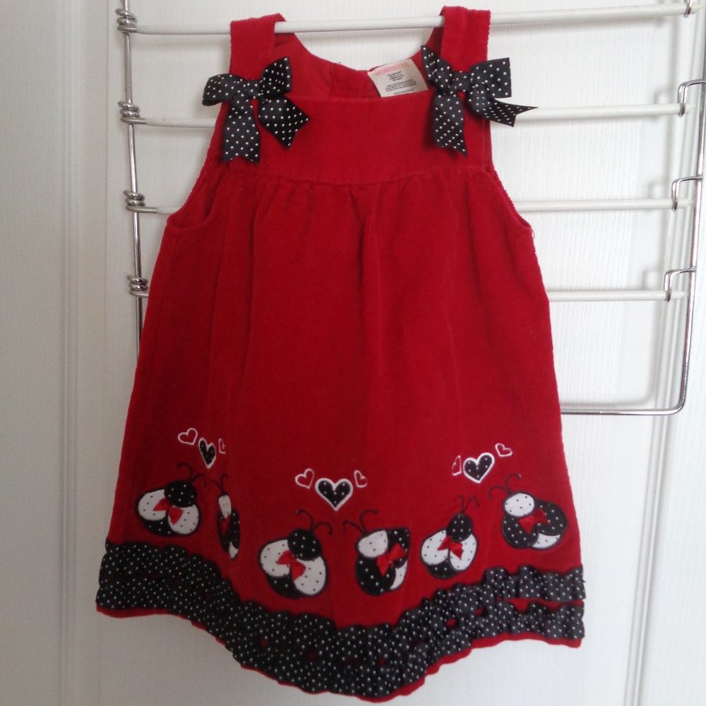Wonderkids Red Corduroy Ladybug Dress SZ 2T NWOT
